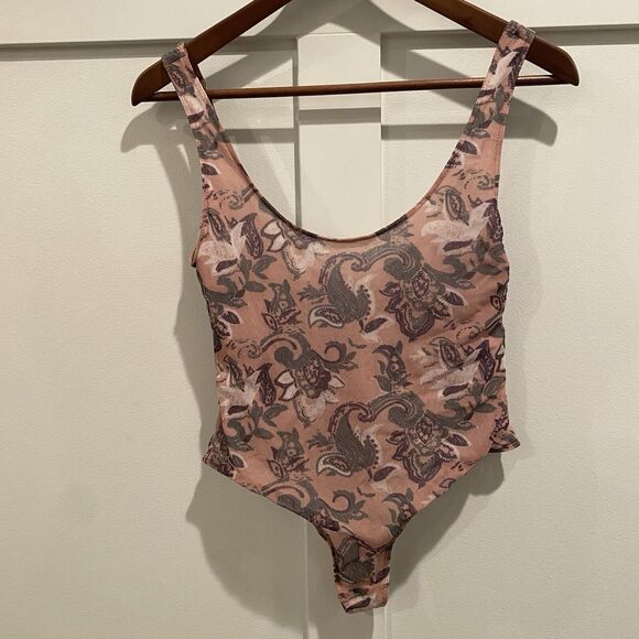 Intimately Free People Top XS Pink Freesia Paisley Mesh Bodysuit Coquette - Picture 2 of 13